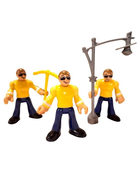 Imaginext Other - Imaginext City Rescue Construction Yellow 3 Figures Lot with Lamp Post Axe